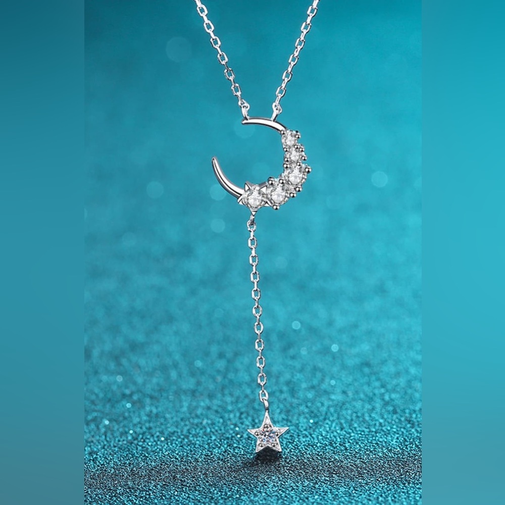 Moon & Star .4 Carat Moissanite Simple Dainty Whimsical Necklace